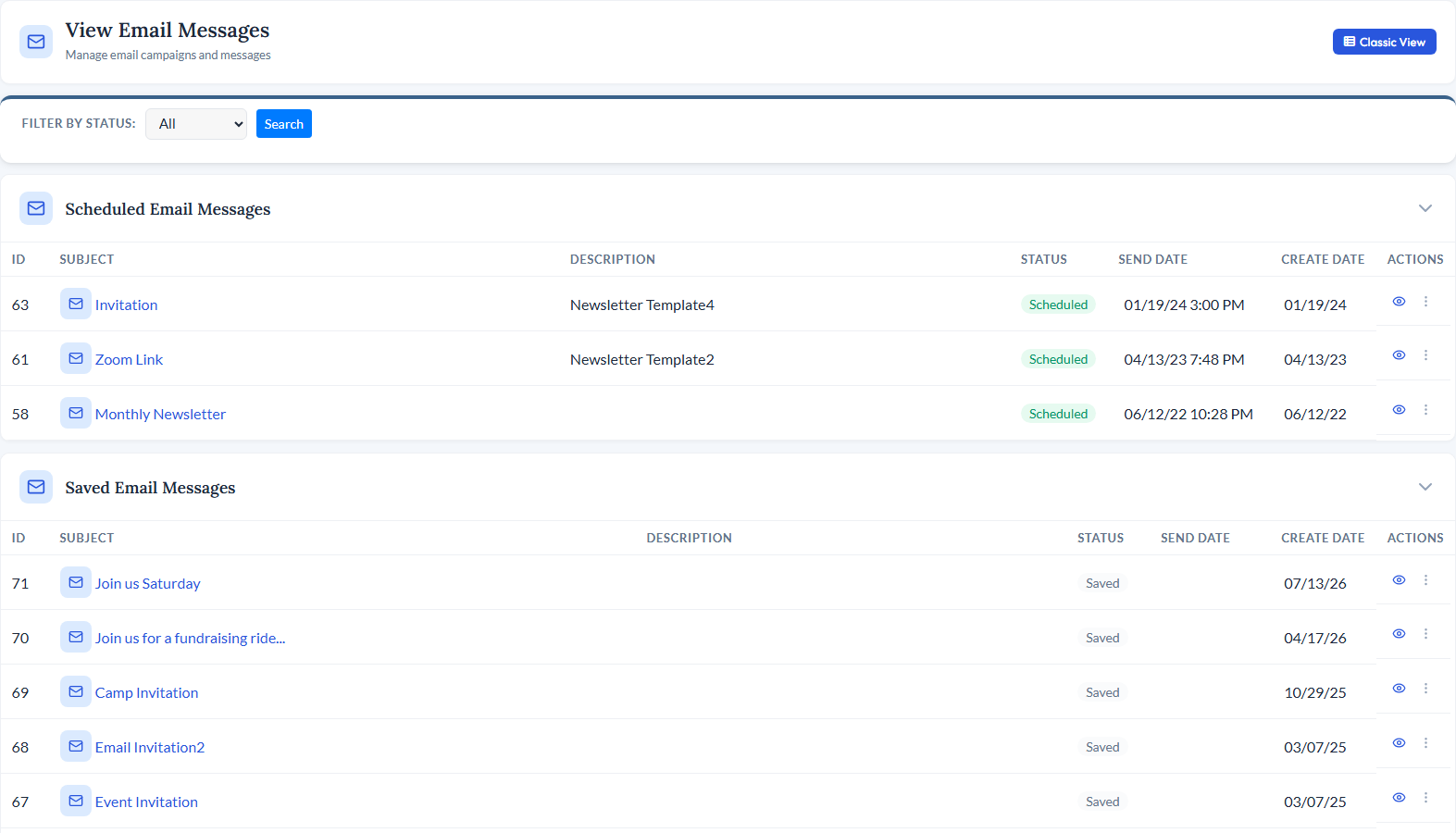 CitySoft Email Newsletter module showing email campaign editor and list management